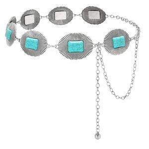Women Western Metal Turquoise Chain Belt Cowgirl Waist Chain Belt For Dresses🤍